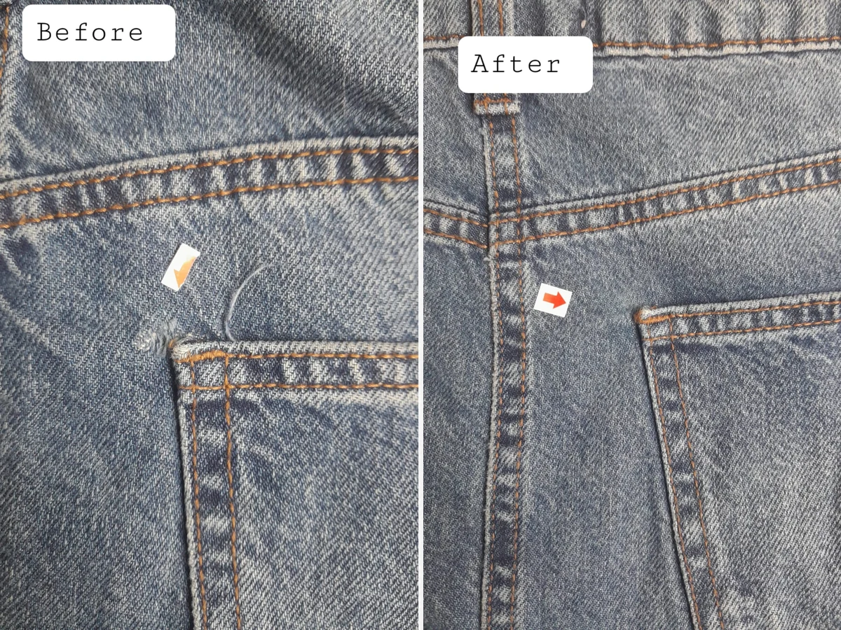 Denim back seam repair before and after