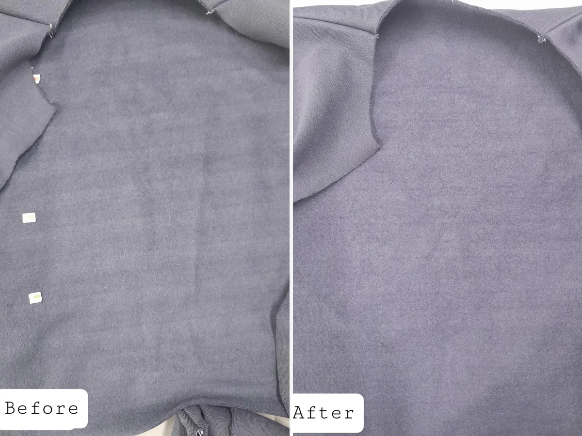 Knitted garment defect repair before and after