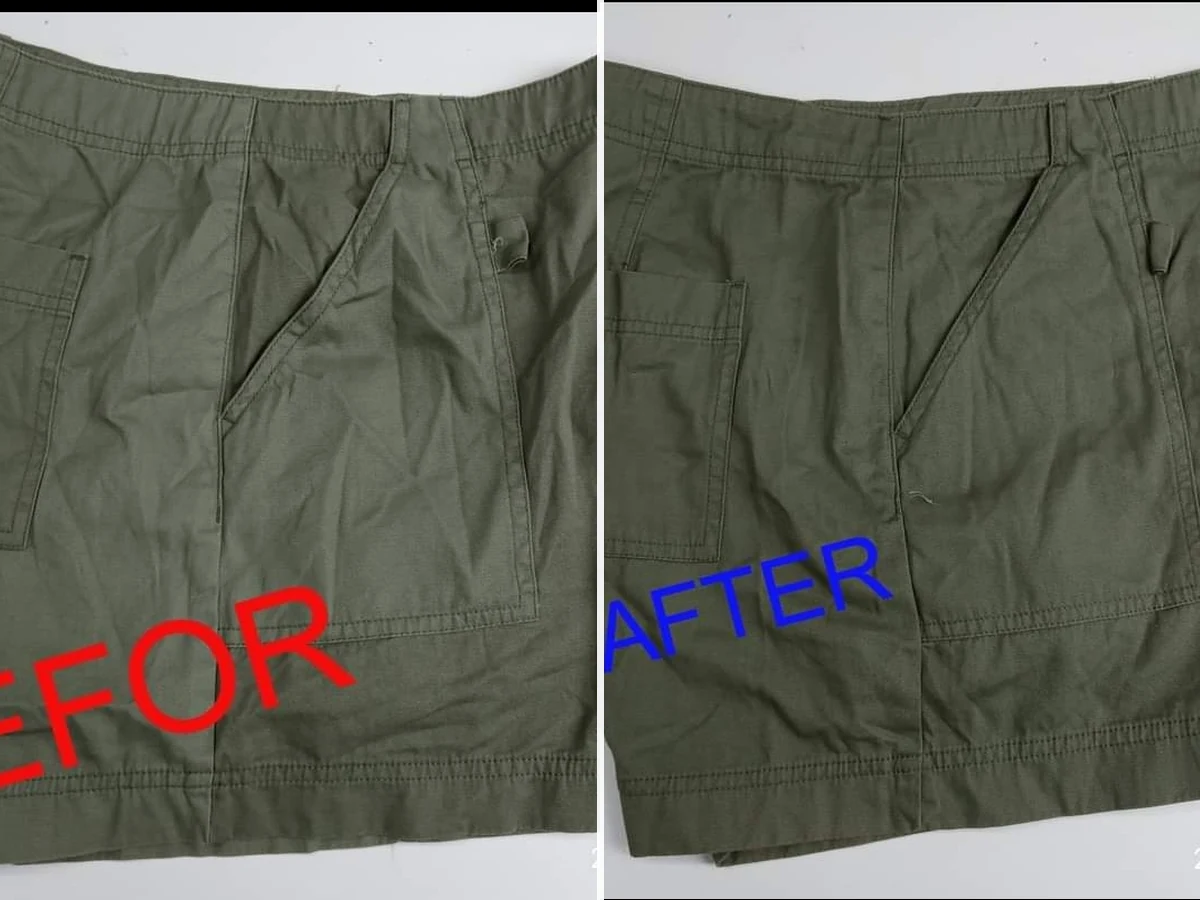 Garment shorts repair before and after